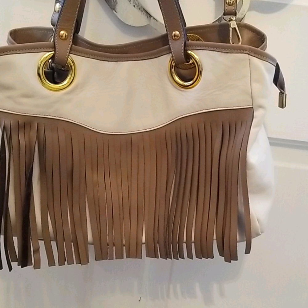 Fringe faux soft leather handbag